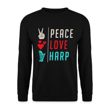 Peace Love Harp Funny Harpist Players - Unisex Pullover - Schwarz - Vorne - Alina (178cm) & Michal (187cm)