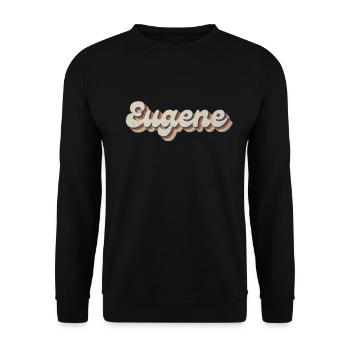 Nostalgisch 70er USA Stadt - Vintage Eugene - Unisex Pullover - Schwarz - Vorne - Alina (178cm) & Michal (187cm)
