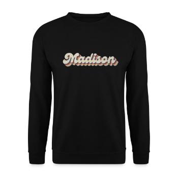 Nostalgisch 70er USA Stadt - Vintage Madison - Unisex Pullover - Schwarz - Vorne - Alina (178cm) & Michal (187cm)