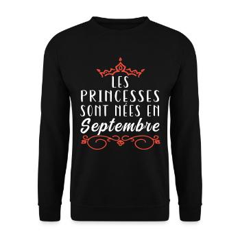 Les Princesse Sont Nées En Septembre Anniversaire - Sweat-shirt Unisexe - noir - Devant - Alina (178cm) & Michal (187cm)