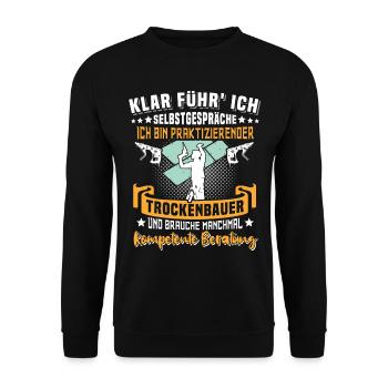 Trockenbauer Trockenbaumonteur Trockenbau - Unisex Pullover - Schwarz - Vorne - Alina (178cm) & Michal (187cm)
