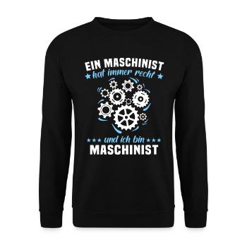 Maschinist Sprüche Maschinisten - Unisex Pullover - Schwarz - Vorne - Alina (178cm) & Michal (187cm)