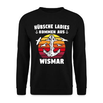 Stadt Wismar Sprüche Wismarer - Unisex Pullover - Schwarz - Vorne - Alina (178cm) & Michal (187cm)
