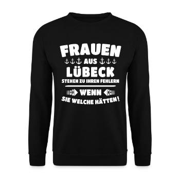 Lübeck Sprüche Hansestadt Luebeck - Unisex Pullover - Schwarz - Vorne - Alina (178cm) & Michal (187cm)