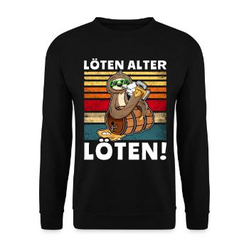 Löten Digga Bier Trinksprüche Saufshirt - Unisex Pullover - Schwarz - Vorne - Alina (178cm) & Michal (187cm)