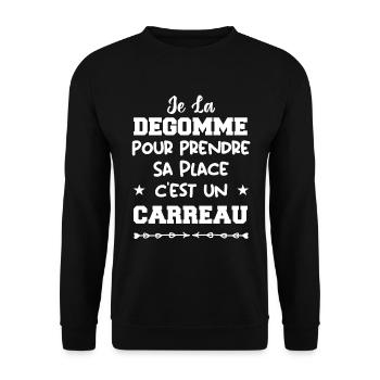 Je la degomme pour prendre sa place, un carreau - Sweat-shirt Unisexe - noir - Devant - Alina (178cm) & Michal (187cm)
