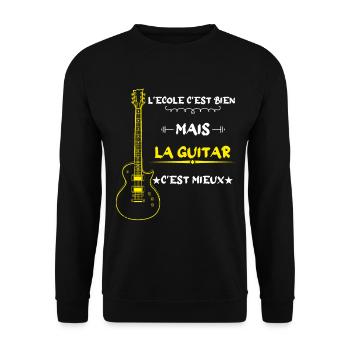 l'école c'est bien mais la guitar c'est mieux - Sweat-shirt Unisexe - noir - Devant - Alina (178cm) & Michal (187cm)