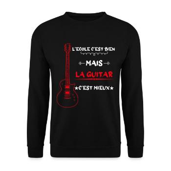 l'école c'est bien mais la guitar c'est mieux - Sweat-shirt Unisexe - noir - Devant - Alina (178cm) & Michal (187cm)