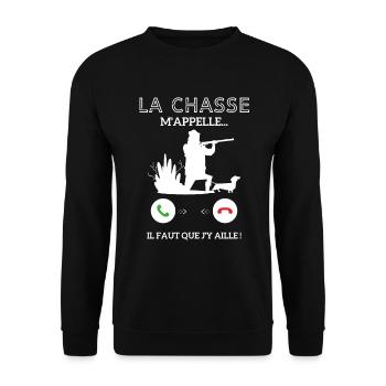 La Chasse m'appelle faut que j'y aille ! - Sweat-shirt Unisexe - noir - Devant - Alina (178cm) & Michal (187cm)