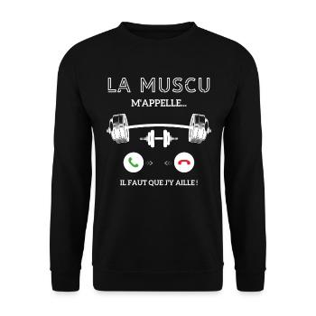 La muscu m’appelle, faut que j’y aille - Sweat-shirt Unisexe - noir - Devant - Alina (178cm) & Michal (187cm)