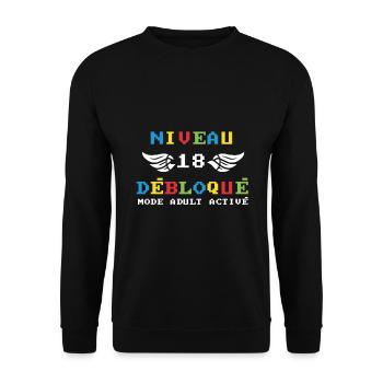 Niveau 18 Débloqué mode adult activé - Sweat-shirt Unisexe - noir - Devant - Alina (178cm) & Michal (187cm)