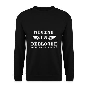Niveau 18 Débloqué mode adult activé - Sweat-shirt Unisexe - noir - Devant - Alina (178cm) & Michal (187cm)