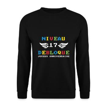 Niveau 17 débloqué joyeux anniversaire - Sweat-shirt Unisexe - noir - Devant - Alina (178cm) & Michal (187cm)