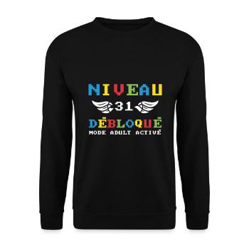 Niveau 31 Débloqué mode adult activé - Sweat-shirt Unisexe - noir - Devant - Alina (178cm) & Michal (187cm)