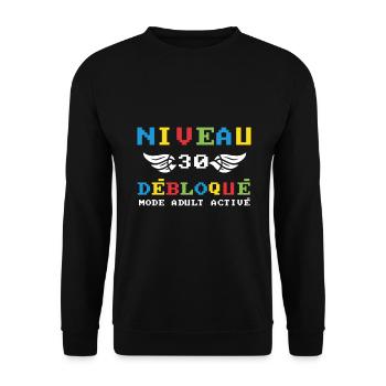 Niveau 30 débloqué mode adult activé - Sweat-shirt Unisexe - noir - Devant - Alina (178cm) & Michal (187cm)