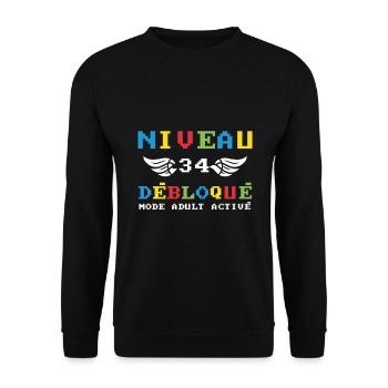 Niveau 34 Débloqué mode adult activé - Sweat-shirt Unisexe - noir - Devant - Alina (178cm) & Michal (187cm)