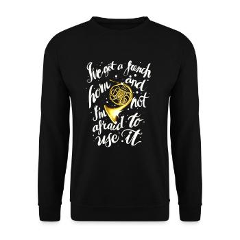 Français De musique à cor - Sweat-shirt Unisexe - noir - Devant - Alina (178cm) & Michal (187cm)