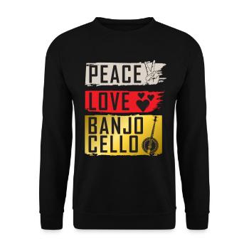 Peace Love Banjo Cello Music Instrument - Unisex Sweatshirt - black - Front - Alina (178cm) & Michal (187cm)