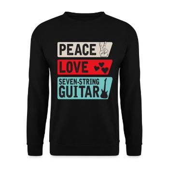 Peace Love Seven-String Guitar Music - Unisex Pullover - Schwarz - Vorne - Alina (178cm) & Michal (187cm)