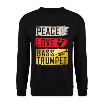 Peace Love Bass Trumpet Instrument - Unisex Sweatshirt - black - Front - Alina (178cm) & Michal (187cm)