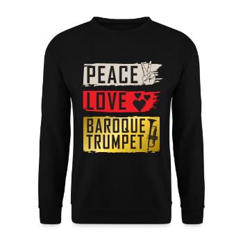 Peace Love Barque Trumpet Instrument - Unisex Sweatshirt - black - Front - Alina (178cm) & Michal (187cm)