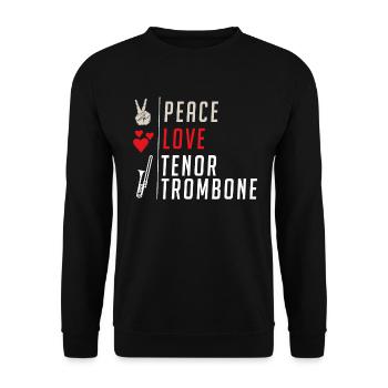 Peace Love Tenor Trombone Instrument - Unisex Sweatshirt - black - Front - Alina (178cm) & Michal (187cm)