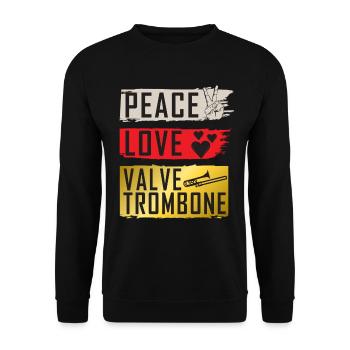 Peace Love Valve Trombone Instrument - Unisex Sweatshirt - black - Front - Alina (178cm) & Michal (187cm)
