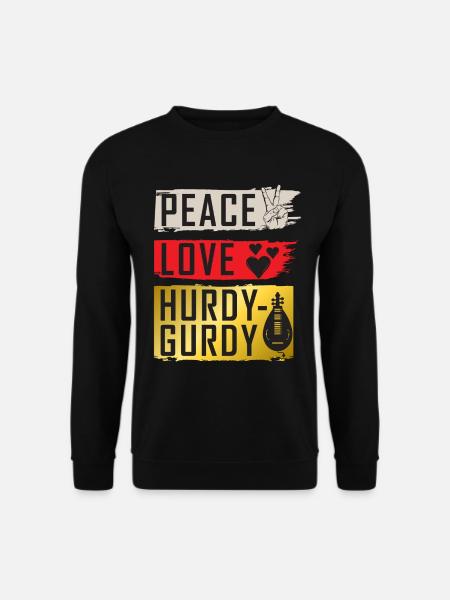 Peace Love Hurdy-Gurdy Music Instrument - Unisex Pullover - Schwarz