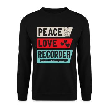 Peace Love Recorder Musical Instrument - Unisex Pullover - Schwarz - Vorne - Alina (178cm) & Michal (187cm)