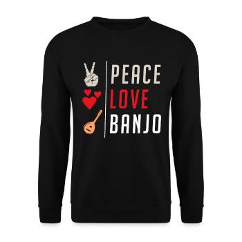 Peace Love Banjo Musical Instrument - Unisex Sweatshirt - black - Front - Alina (178cm) & Michal (187cm)