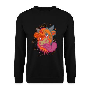 Scottish Highland Cow Cattle Cow Whisperer Farming - Unisex Pullover - Schwarz - Vorne - Alina (178cm) & Michal (187cm)