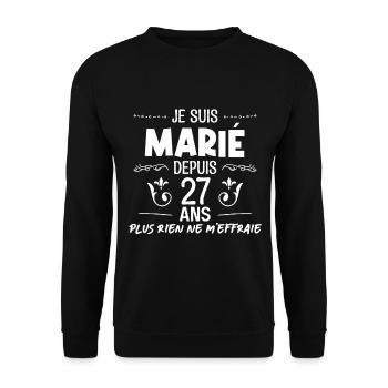 27 ans marié Mariage Mariage Dire Cadeau - Sweat-shirt Unisexe - noir - Devant - Alina (178cm) & Michal (187cm)