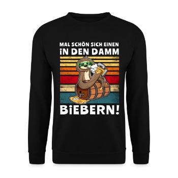 Bier Damm Biebern Faultier Trinksprüche - Unisex Pullover - Schwarz - Vorne - Alina (178cm) & Michal (187cm)