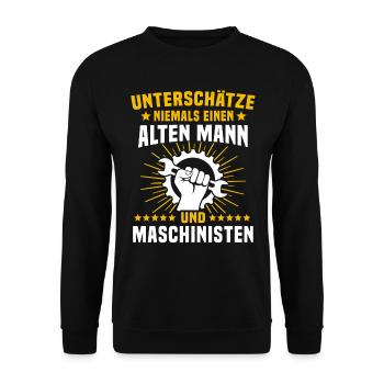 Maschinist Maschinenführer Feuerwehrmann - Unisex Pullover - Schwarz - Vorne - Alina (178cm) & Michal (187cm)
