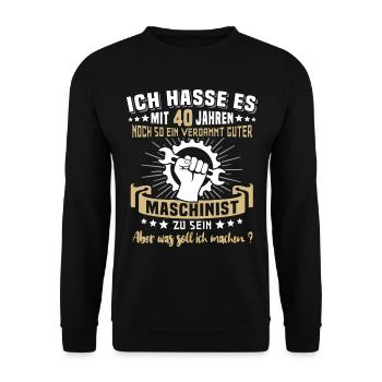 Maschinist 40. Geburtstag 40 Jahre Feuerwehr - Unisex Pullover - Schwarz - Vorne - Alina (178cm) & Michal (187cm)