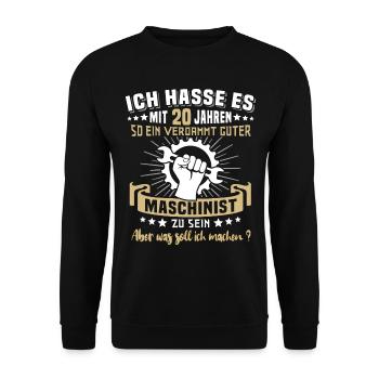 Maschinist 20. Geburtstag 20 Jahre Feuerwehr - Unisex Pullover - Schwarz - Vorne - Alina (178cm) & Michal (187cm)