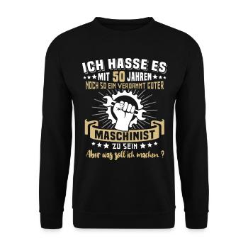 Maschinist 50. Geburtstag 50 Jahre Feuerwehr - Unisex Pullover - Schwarz - Vorne - Alina (178cm) & Michal (187cm)