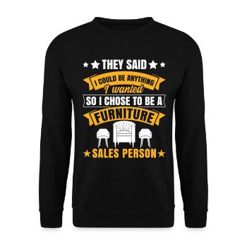 Furniture Sales Person Salesman Saleswoman Job - Unisex Pullover - Schwarz - Vorne - Alina (178cm) & Michal (187cm)