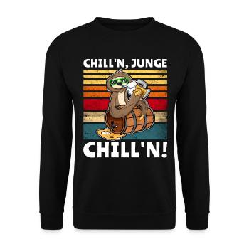 Faultier Bier Löten Saufsprüche - Unisex Pullover - Schwarz - Vorne - Alina (178cm) & Michal (187cm)