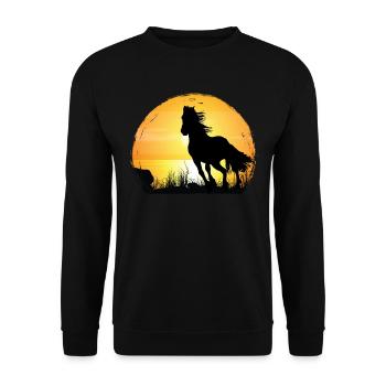 Sonnenuntergang - Arabisches Pferd - Unisex Pullover - Schwarz - Vorne - Alina (178cm) & Michal (187cm)