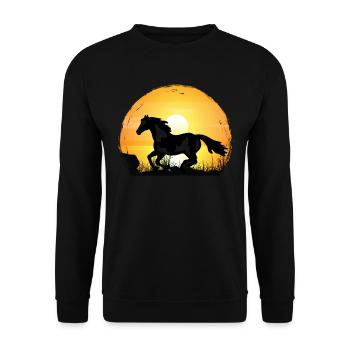 Sonnenuntergang - Malen Sie Pferd - Unisex Pullover - Schwarz - Vorne - Alina (178cm) & Michal (187cm)