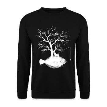 Grafikbaum - Fischfluss - Unisex Pullover - Schwarz - Vorne - Alina (178cm) & Michal (187cm)