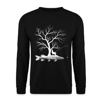 Graphic Tree - Fish Northern Pike - Unisex Sweatshirt - black - Front - Alina (178cm) & Michal (187cm)