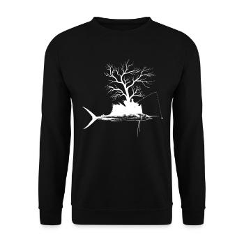 Grafikbaum - Fischsegelfisch - Unisex Pullover - Schwarz - Vorne - Alina (178cm) & Michal (187cm)