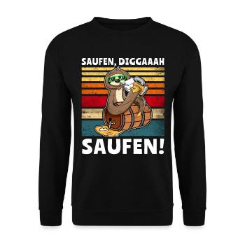 Löten Digga Faultier Bier Saufen - Unisex Pullover - Schwarz - Vorne - Alina (178cm) & Michal (187cm)