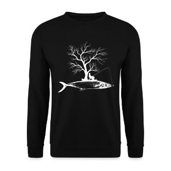 Grafikbaum - Fisch Spanische Makrele - Unisex Pullover - Schwarz - Vorne - Alina (178cm) & Michal (187cm)
