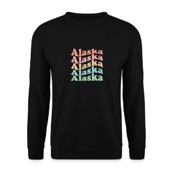 Vintage 70er Hippie USA Staat - Retro Alaska - Unisex Pullover - Schwarz - Vorne - Alina (178cm) & Michal (187cm)