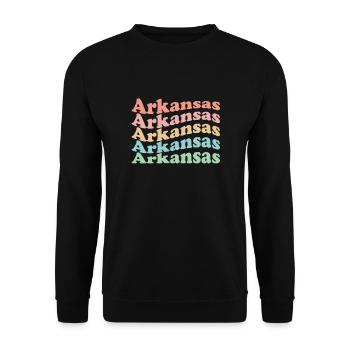 Vintage 70er Hippie USA Staat - Retro Arkansas - Unisex Pullover - Schwarz - Vorne - Alina (178cm) & Michal (187cm)