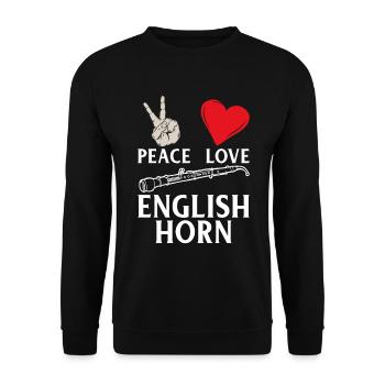 Peace Love English Horn Instrument - Unisex Pullover - Schwarz - Vorne - Alina (178cm) & Michal (187cm)