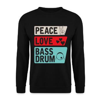 Peace Love Bass Drum Instrument Music - Unisex Sweatshirt - black - Front - Alina (178cm) & Michal (187cm)